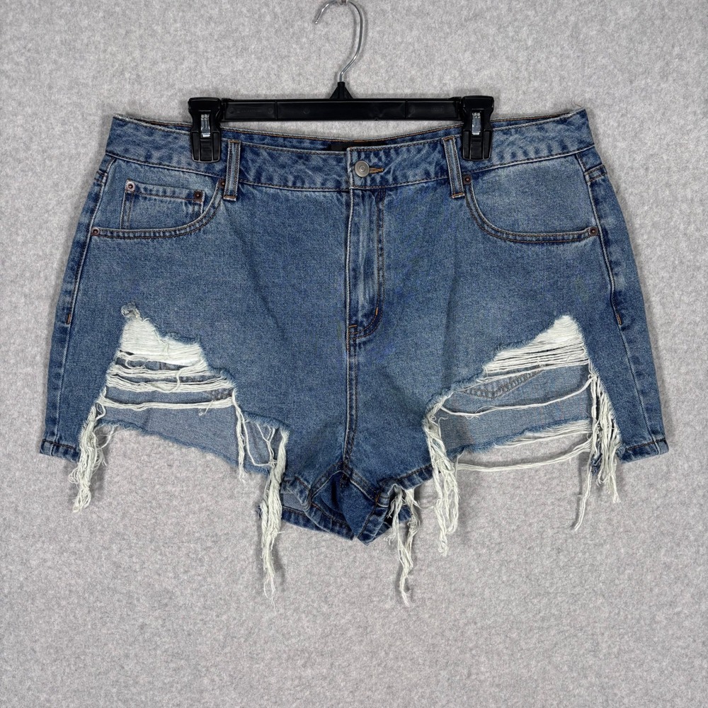 Distressed Cut Off Jean Shorts 1X Frayed Hem High Rise Cheeky 100% Cotton Beach